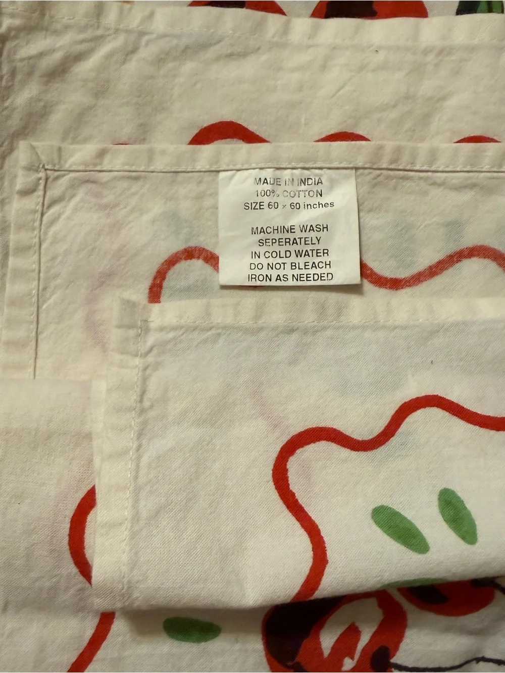 Vintage Cherry Print Tablecloth - White & Red